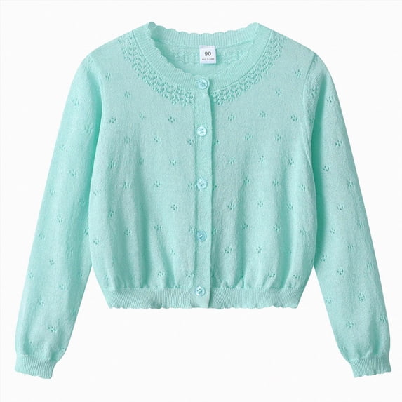 NIEWTR Kids Winter Coat Girls Knitted Cardigan Sweater Coat With Floral Embroidery Cute Soft Warm Outerwear for Toddler Kids 2T 3T 4T 5T 6T(A-Light Blue,2-3 Years)