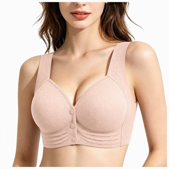 NIEWTR Ladies Front Closure Wireless Bras Full Coverage Wirefree Comfort Everyday Bras No Underwire Comfortable Plus Size Adjustable Straps Bralettes Brasieres (Light Pink,44)