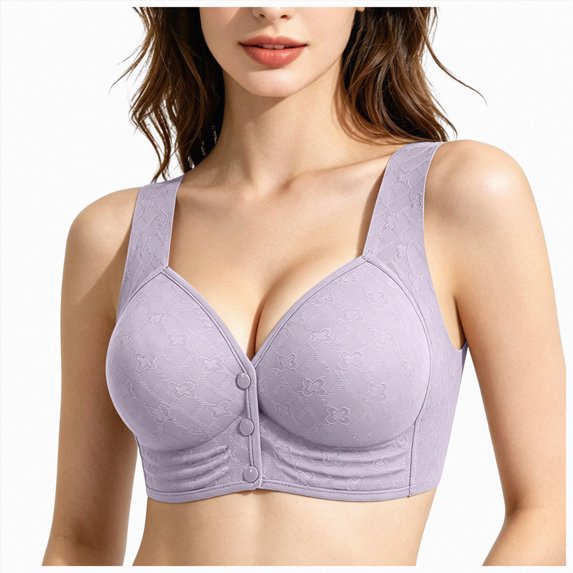 NIEWTR Ladies Front Closure Wireless Bras Full Coverage Wirefree Comfort Everyday Bras No Underwire Comfortable Plus Size Adjustable Straps Bralettes Brasieres (Light Purple,36)