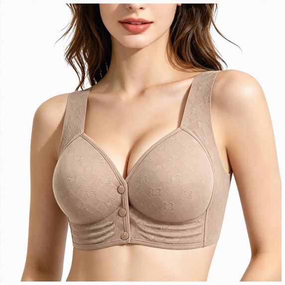 NIEWTR Ladies Front Closure Wireless Bras Full Coverage Wirefree Comfort Everyday Bras No Underwire Comfortable Plus Size Adjustable Straps Bralettes Brasieres (Khaki,44)