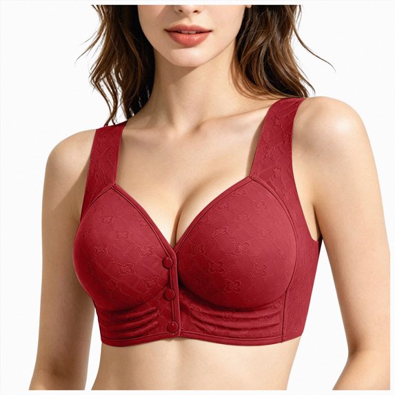 NIEWTR Ladies Front Closure Wireless Bras Full Coverage Wirefree Comfort Everyday Bras No Underwire Comfortable Plus Size Adjustable Straps Bralettes Brasieres (Red,42)