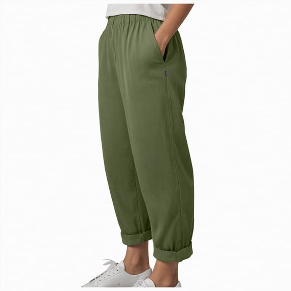 NIEWTR Linen Pants Women Wide Leg Drawstring Palazzo Pants Elastic Waist Trousers Boho Summer Beach Clothing Cruise Outfits(Green,2XL)