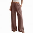 thumbnail image 1 of NIEWTR Linen Wide Leg Pants Woman High Waisted Pull On Button Drawstring Baggy Casual Summer Palazzo Pants with Pockets（Bronze,L), 1 of 9