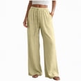 thumbnail image 1 of NIEWTR Linen Wide Leg Pants Woman High Waisted Pull On Button Drawstring Baggy Casual Summer Palazzo Pants with Pockets（Yellow,S), 1 of 9