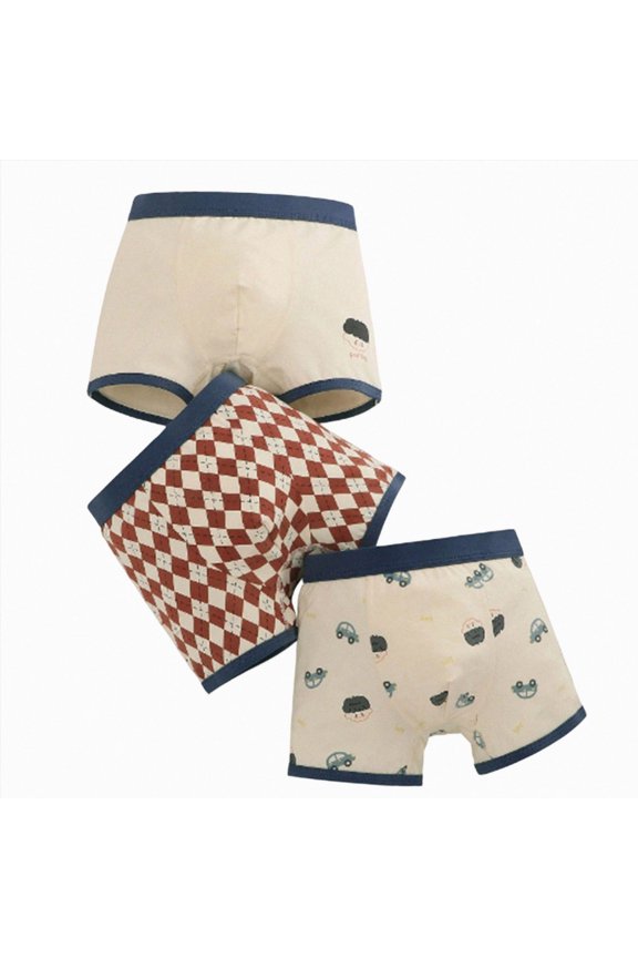 Little Boys Soft Cotton Briefs Toddler Kids Underwear Various cute patterns 3Pack(A-Brick Red,11-12 Years)