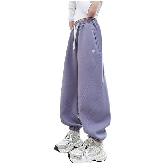 NIEWTR Little Girls High Waist Casual Parachute Pants Y2K Cargo Trousers with Pockets Y2K Parachute Pants Casual Baggy Wide Leg Denim Pants Casual Wide Leg Cargo Pants,Purple,10-11 Year