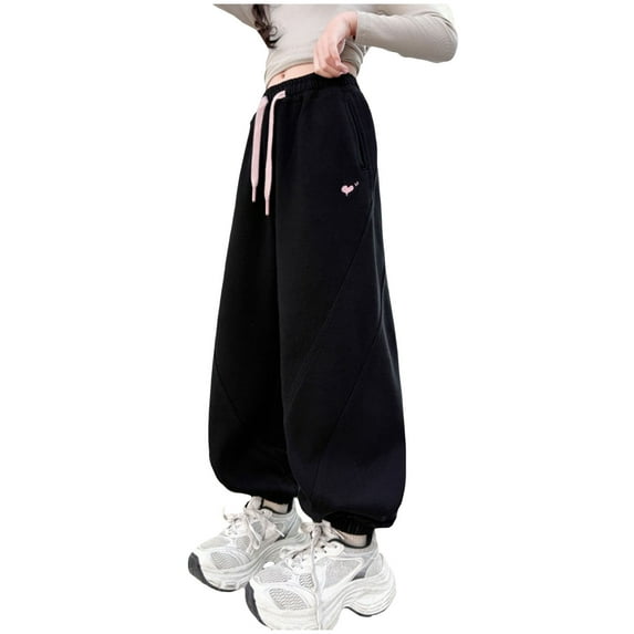 NIEWTR Little Girls High Waist Casual Parachute Pants Y2K Cargo Trousers with Pockets Y2K Parachute Pants Casual Baggy Wide Leg Denim Pants Casual Wide Leg Cargo Pants,Black,5-6 Years