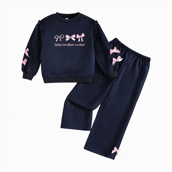 NIEWTR Matching Baby and Toddler Pajamas Girls 2-Piece Set Baby Girl Long Sleeve Knit Shirt with Elastic Waist Pants Comfy Sleepwear Daily Breathable for 6-12M(A-Black,5-6 Years)