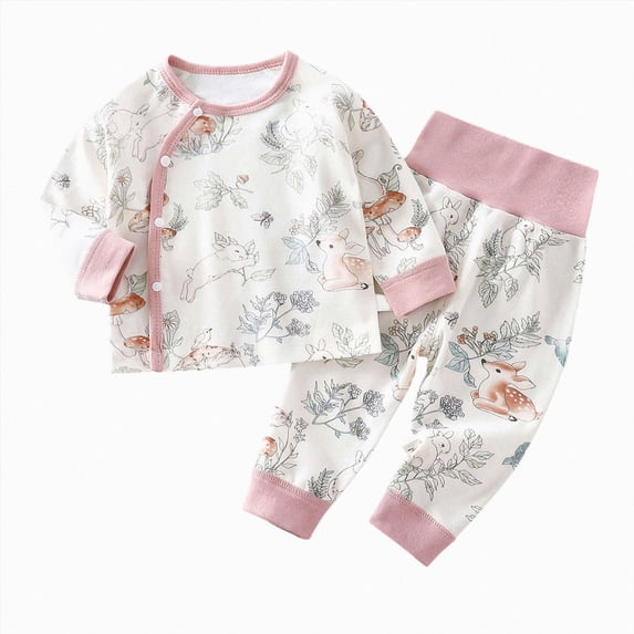 NIEWTR Matching Baby and Toddler Pajamas Girls 2-Piece Set Toddler Kids Long Sleeve Pullover with Elastic Waistband Pants Casual Sleepwear Daily for 2T 3T(A-Watermelon Red,6-9 Months)