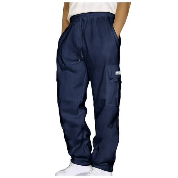NIEWTR Men's Baggy Cargo Pants Trendy Casual Parachute Pant Loose Fit Joggers with Pockets for Streetwear (Navy,L)