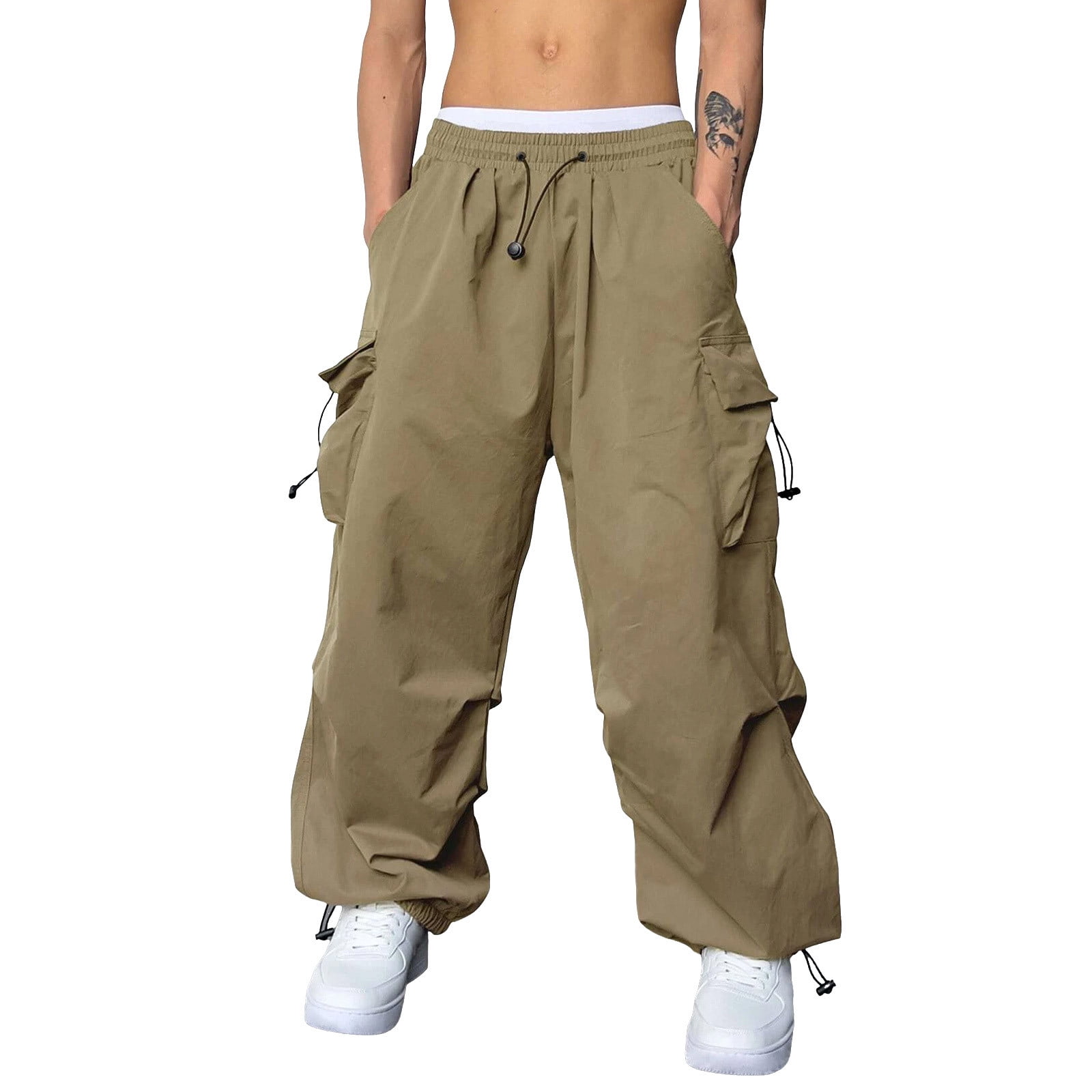 NIEWTR Men's Pocket Side Drawstring Elastic Waist Loose Wide Leg