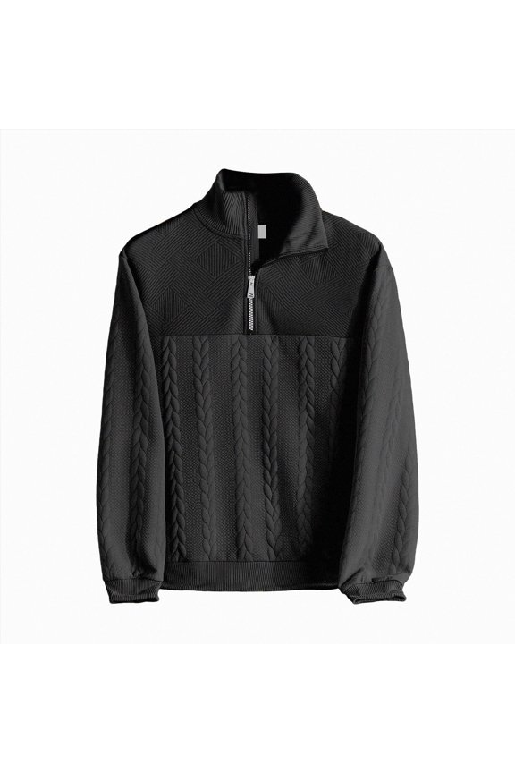 Men's & Big Men's Performance Long Sleeve Feeder Stripe Golf Mock Neck 1/4 Zip Sweater Fall Winter Outwear Clothes(A-Black,S)