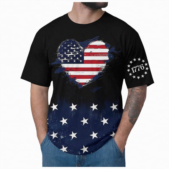 NIEWTR Men's Big and Tall T Shirts 250 Years American Shirt for Men American Flag T Shirt 4th of July Shirts 250 Years Birthday Tees Tops(Black,L)