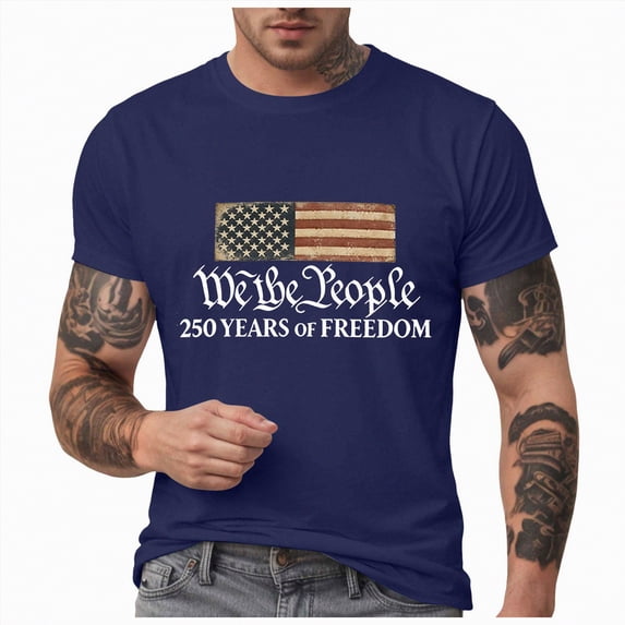 NIEWTR Men's Big and Tall T Shirts Short Sleeve Patriotic American Flag Premium T-Shirt(Dark Blue,S)