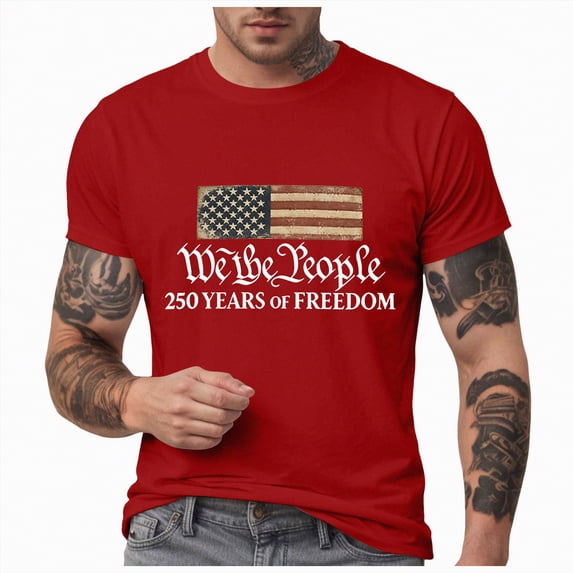 NIEWTR Men's Big and Tall T Shirts Short Sleeve Patriotic American Flag Premium T-Shirt(Red,L)
