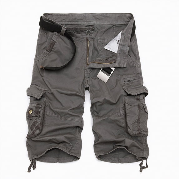 NIEWTR Men's Cargo Shorts Elastic Waist Relaxed Fit Cotton Casual Outdoor Lightweight Work Shorts Multi-Pockets(Grey,29)