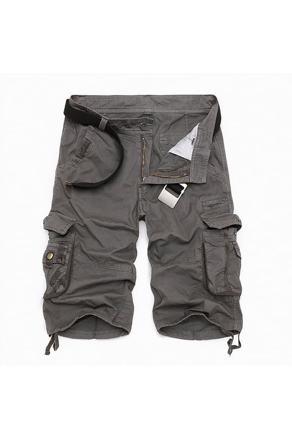 Men's Cargo Shorts Elastic Waist Relaxed Fit Cotton Casual Outdoor Lightweight Work Shorts Multi-Pockets(Grey,32)