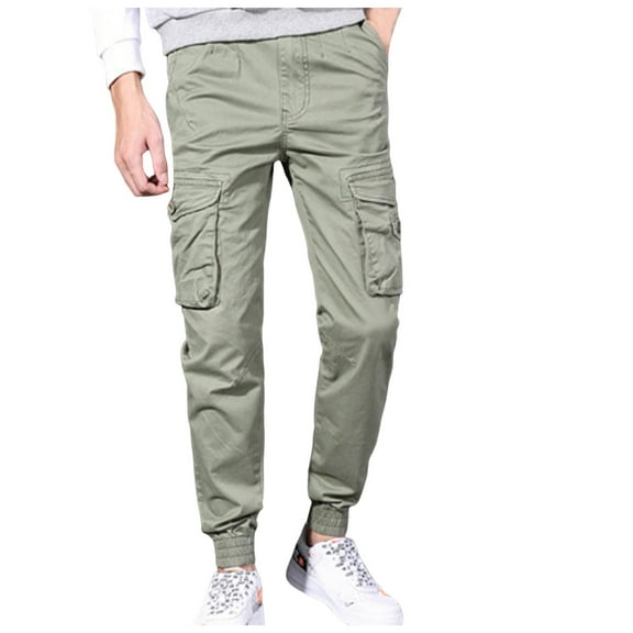 NIEWTR Men's Cotton Yoga Cargo Pants Exercise Pants Open Bottom Athletic Lounge Pants Loose Male Sweat Drawstring Pants with Pockets (Light Green,S)