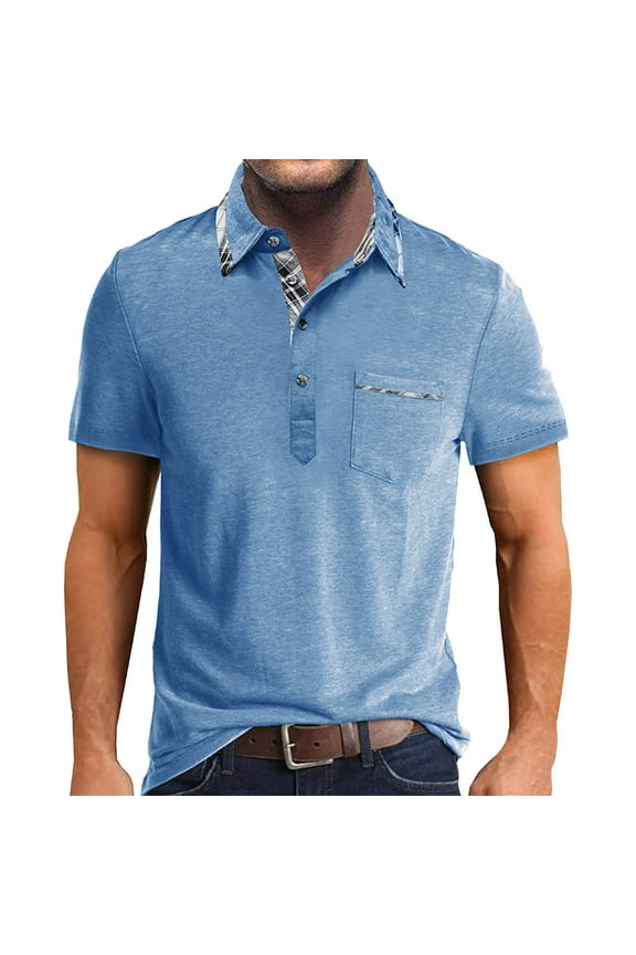 Men's Golf Polo Shirts Outdoor Pique Short Sleeve Shirts(Light Blue,L)