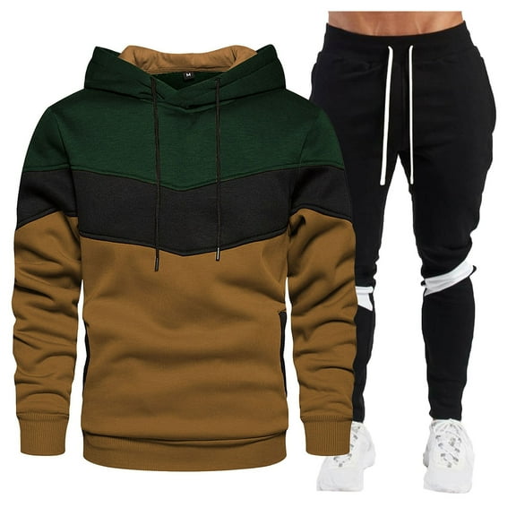 NIEWTR Men's Hooded Tracksuits Set Long Sleeve Causal Full Zip Running Sports Sweatsuit for Men ContrastTie-Dye Warm Up 2 Piece Contrast Color Outfits (Green,S)