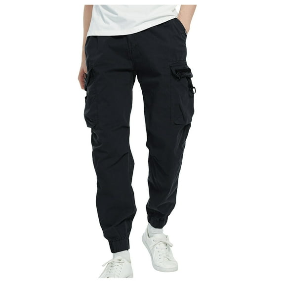 NIEWTR Men's Parachute Cargo Pants Loose Fit Pants Drawstring Casual Pants Multi Pockets Wide Leg Trousers Fall Winter Pants (Black,32)
