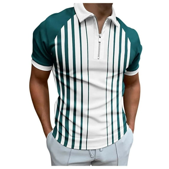 NIEWTR Men's Polo Shirts Summer Print Shirt Turn up Collar Short Sleeve Tops Polo Shirts for Men(Green,3XL)