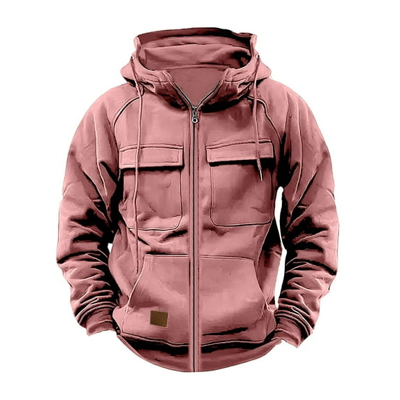 NIEWTR Men's Pullover Hoodies 2024 Fall Winter Cotton Casual Long Sleeve Sweatshirt Gym Athletic Work Pullover Tops with Cargo Pockets (S,Z08-Pink)
