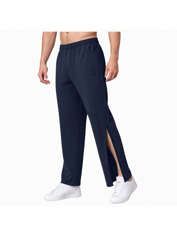 Men's Rehabilitation Trousers Sweatpants Full Zip Training Pants Loose Casual Jogging Pants Rip Off Belt Pockets