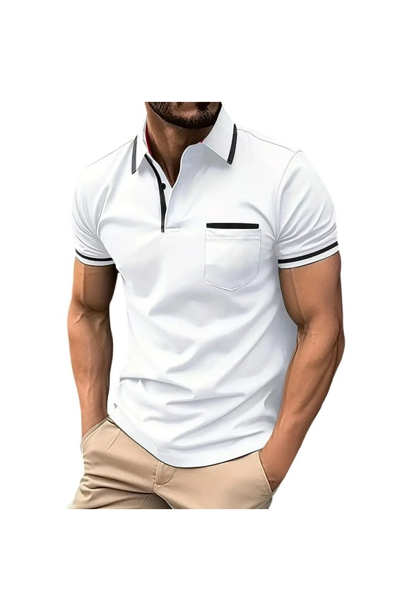 Men's Short Sleeve Golf Polo Shirts Collared Casual Athletic Shirts(White,S)