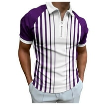 NIEWTR Men's Short Sleeve Polo Shirt Striped Collar Casual Slim Fit Cotton Polo T Shirts(Purple,3XL)