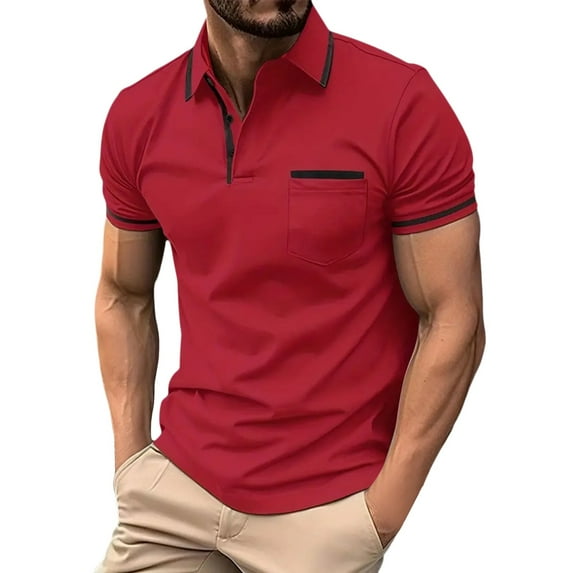 NIEWTR Men's Short Sleeve Polos Slim Fit Classic Plaid Collar Cotton Golf T-Shirts Casual Polo Shirts(Red,XL)