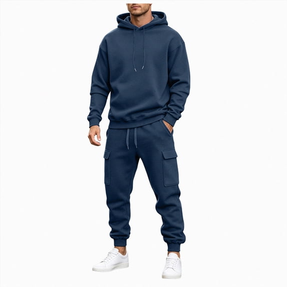 NIEWTR Men's Spring And Autumn Sports And Leisure Hooded Long Sleeved Sweater Trousers Two Piece Set Slim Fit Suit Pants for Mens