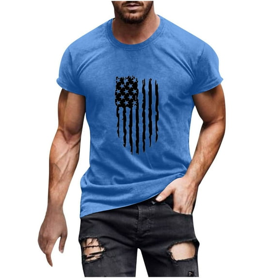 NIEWTR Mens 4th of July Short Sleeve Shirts American Flag Shirts Retro Tops T Shirts Shirts for Men(Blue,3XL)