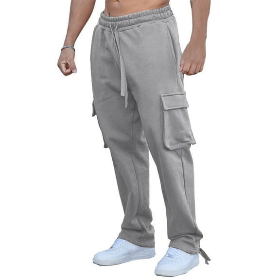 NIEWTR Mens Cargo Casual Joggers Athletic Hiking Pants Cotton Loose Straight Pockets Sweatpants for Men (Grey,S)