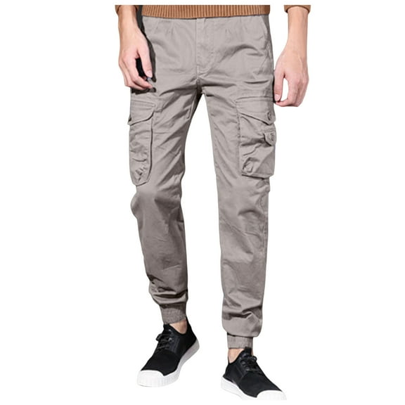 NIEWTR Mens Cargo Pants,Elastic Waist Sweatpants for Men Casual Long Trousers Jogger Pants Fall Winter Pants (Light Gray,3XL)
