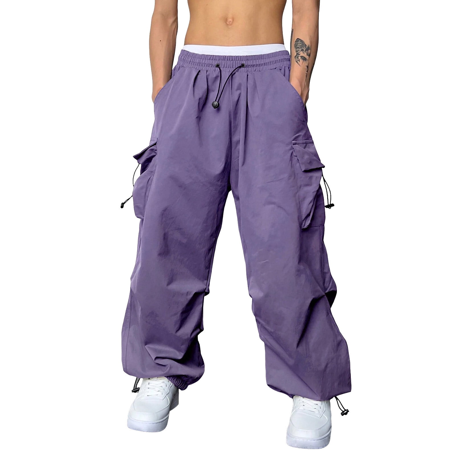 Women Wide Leg Cargo Pants Parachute Low Waist Baggy Pants