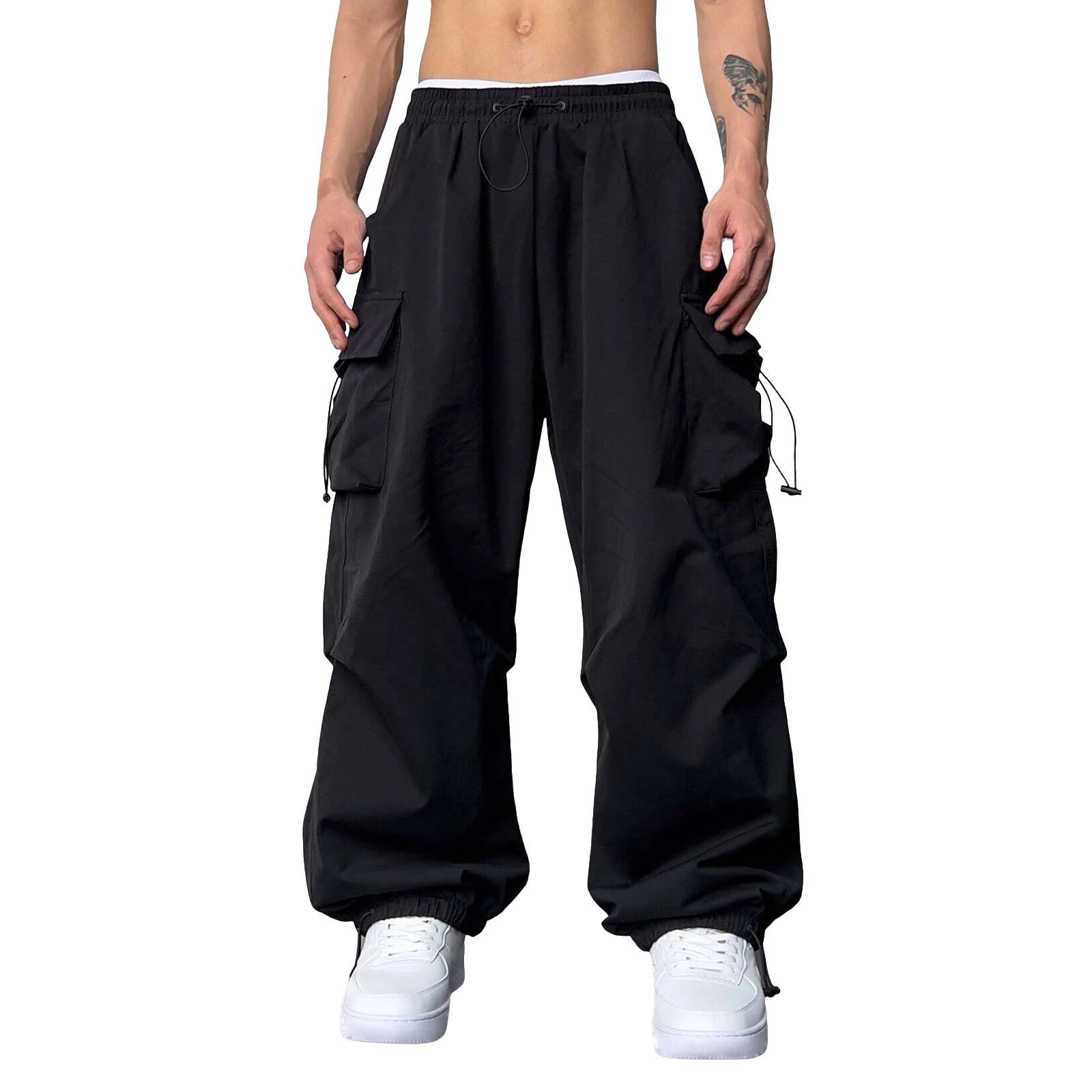 NIEWTR Mens Cargo Pants Mens Nylon Parachute Pants 80S Vintage