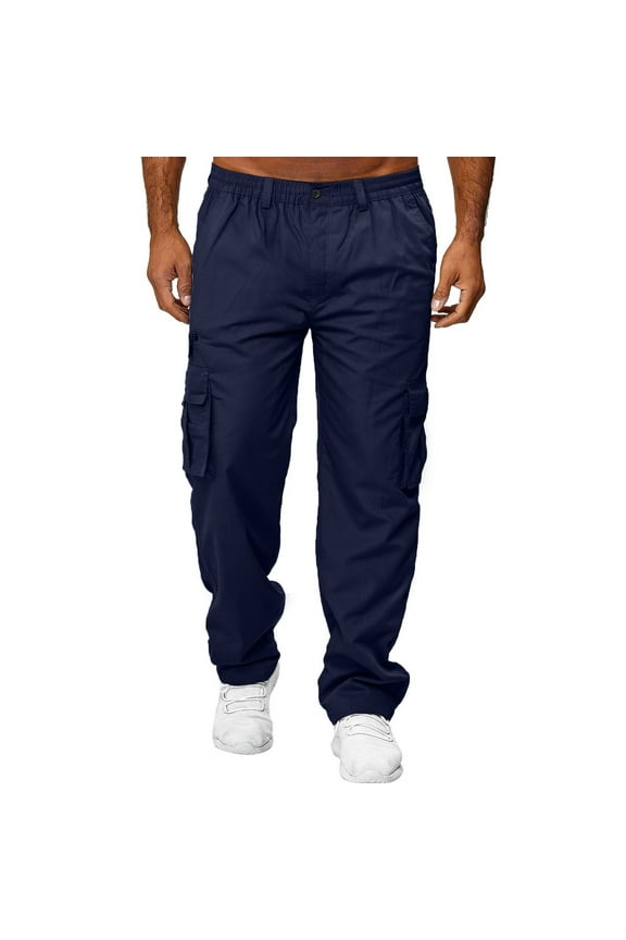 Mens Cargo Pants with Pockets Baggy Parachute Pants Men Hiking Workout Outdoor Sports Sweat Pant Relaxed Fit Casual Work Pants for Men Stretch Fit Tactical (Navy,XL)
