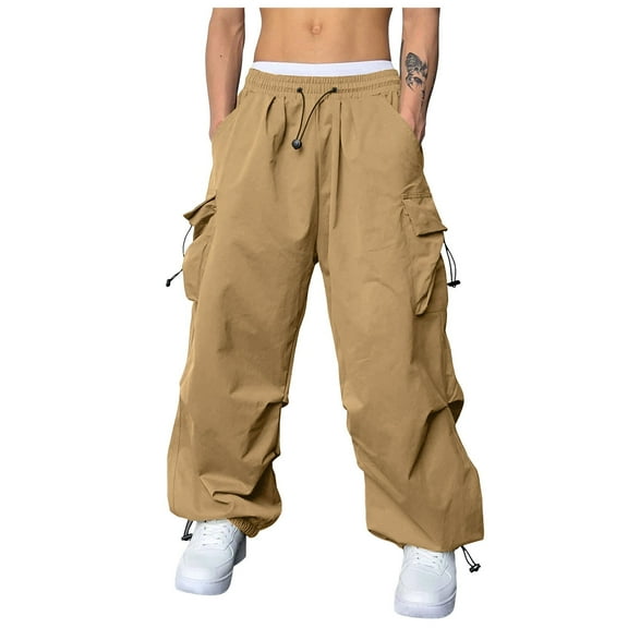 NIEWTR Mens Cargo Pants Relaxed Fit Work Mens Parachute Pants with Pockets Stretch Y2K Sweatpants Baggy Streetwear Fashion Cargo Work Pants for Men Loose Fit Pants Men (S,A01-Khaki)