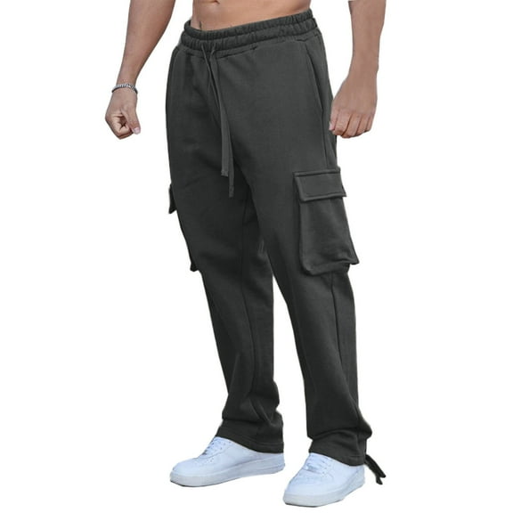 NIEWTR Mens Cargo Pants with Pockets Sports Joggers Athletic Running Casual Yoga Pants Loose Fit Straight Leg Open Bottom (Dark Gray,L)