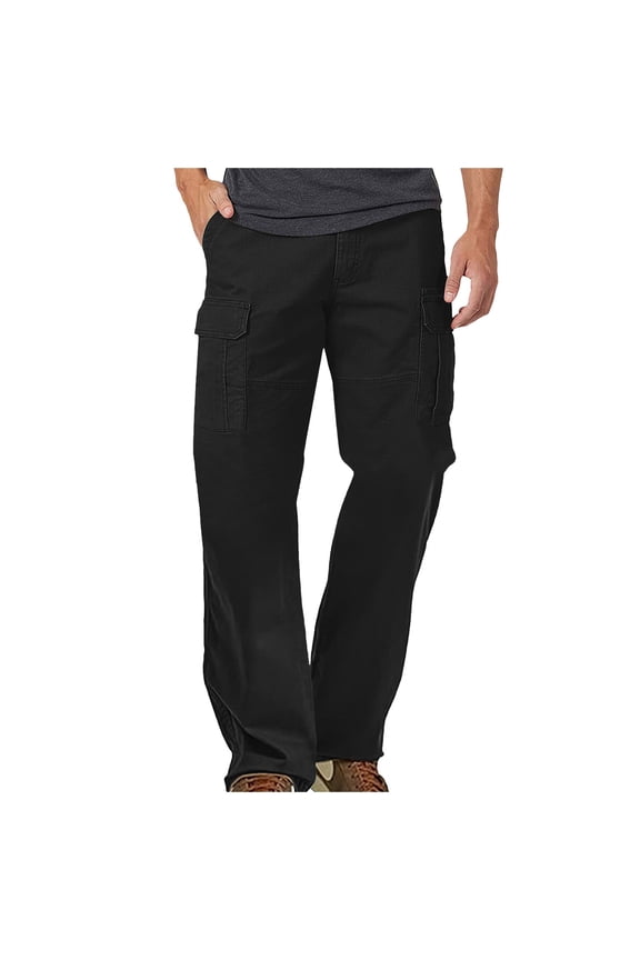 Mens Casual Joggers Pants Hiking Drawstring Chino Cargo Pants Straight Leg Pants Fall Winter Pants (Black,S)