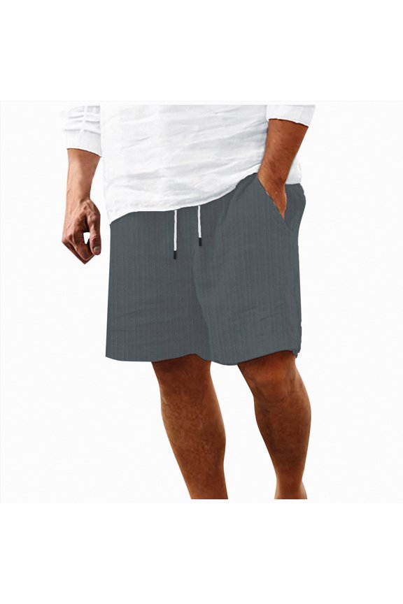 Mens Casual Shorts Elastic Waist Drawstring Summer Beach Shorts with Pockets Activewear(Grey,XL)