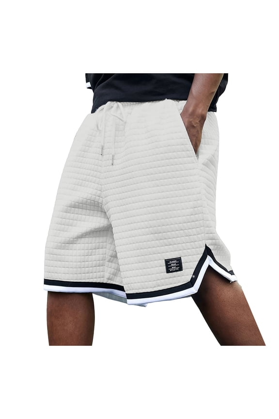 Mens Classic Fit Casual Shorts Drawstring Breathable Summer Clothes Elastic Waist Shorts(White,M)
