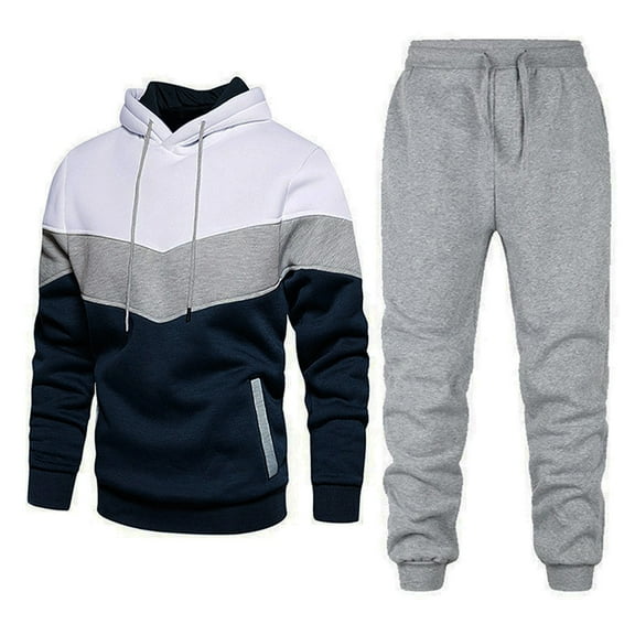 NIEWTR Mens Contrast Color Outfits Mens Tracksuits 2 Piece Hooded Sweatsuits Casual Pullover Jogging Suit Sets Fall Winter Tracksuit(Black,L)