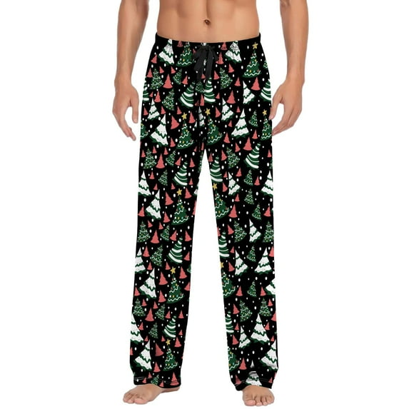NIEWTR Mens Fleece Pajama Pants Big and Tall - Plaid Mens Pajama Bottoms - Mens Lounge Pants with Pockets(Z10-Black,L)
