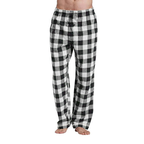 NIEWTR Mens Heavyweight Red Plaid Flannel Pajama Pants 100% Cotton Sleepwear with Drawstring Pockets Sleepies Pajamas(Z10-Black,S)