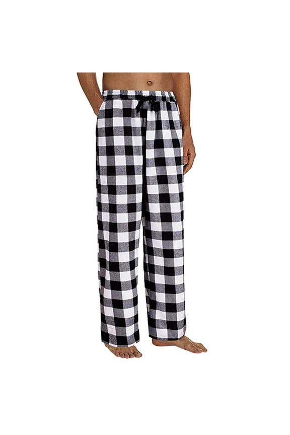Men's ComfortSoft Cotton Printed Lounge Pants, 31" Inseam, Pockets, Drawstring/Elastic Waist Lounge Pants(A10-Black,S)