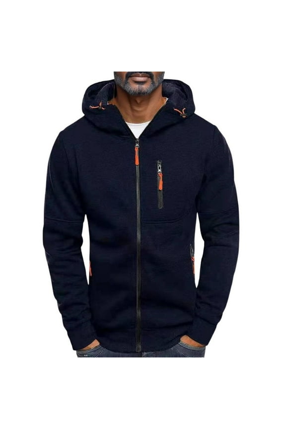 Mens Full Zip up hoodie Fleece Zipper Hooded Jacket Sweatshirt Hoodies Pullover Jacket Coats Fall Winter Jacket Coats (L,Z02-Navy)