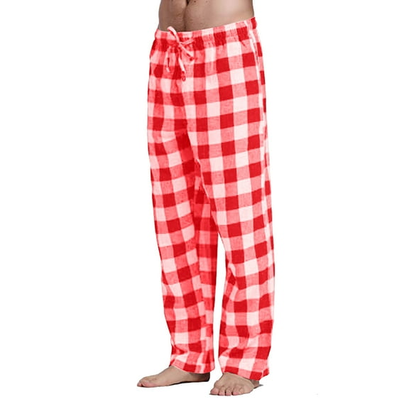 NIEWTR Mens Heavyweight Flannel Plaid Pajama Pants 100% Cotton Sleep Lounge Pant Drawstring Sleepwear with Pockets(Up To 5XL)(A14-Red,M)