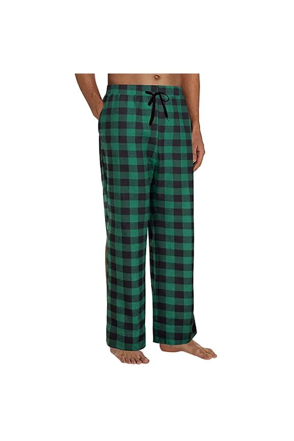Mens Pajama Pants 100% Cotton Plaid Sleep & Lounge Pants, PJ Bottoms with Pockets and Sleepies Pajamas (Up To 2XL)(A02-Green,L)